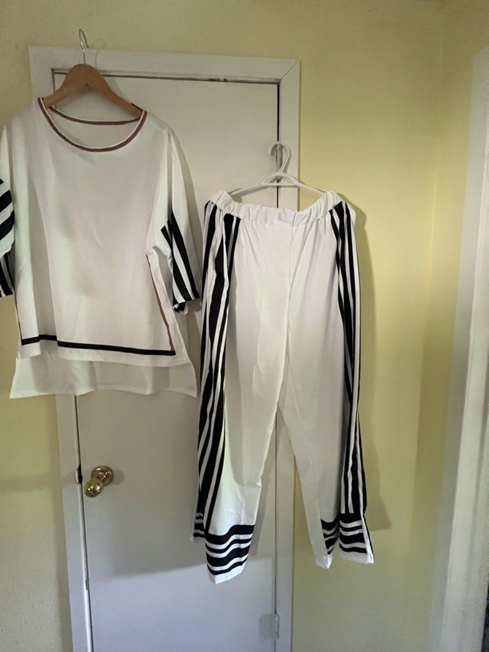 Women’s Wide-Leg White Pants with Black Side Stripes